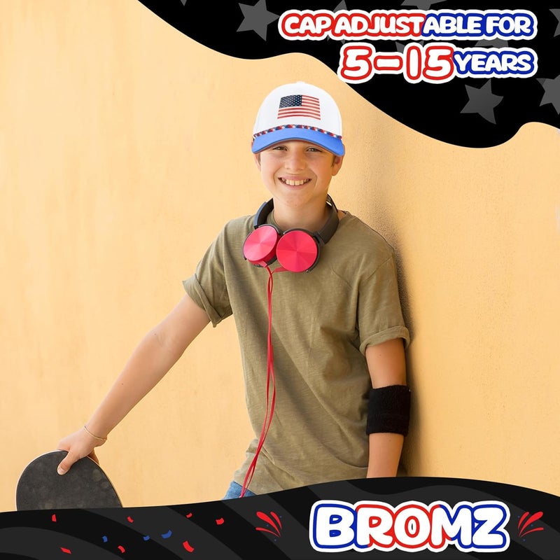 BROMZ Kids Youth American Flag Trucker Hat, Waterproof Quick Dry Snapback Hats, USA Baseball Cap for Boys Girls 5-15 Years - Image 2